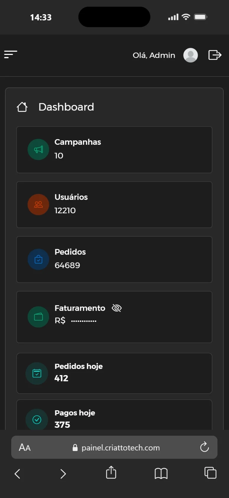 Plataforma Criatto exibida em um celular